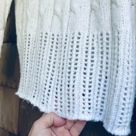 Kersh Women Openwork  Cable Кnit Turtleneck White Sweater Oversized Size XS - Picture 7 of 15